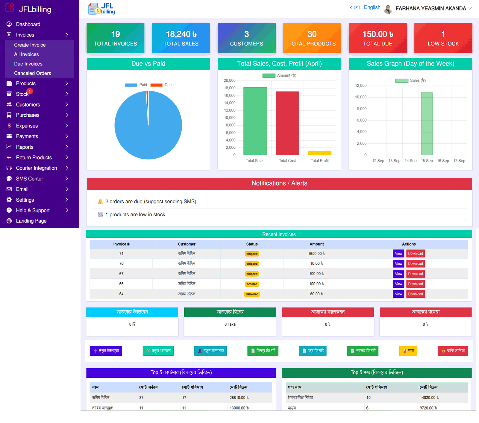 JFL Billing & Store Dashboard